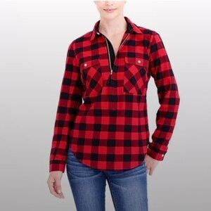 J. Crew Red and Black Checkered Top